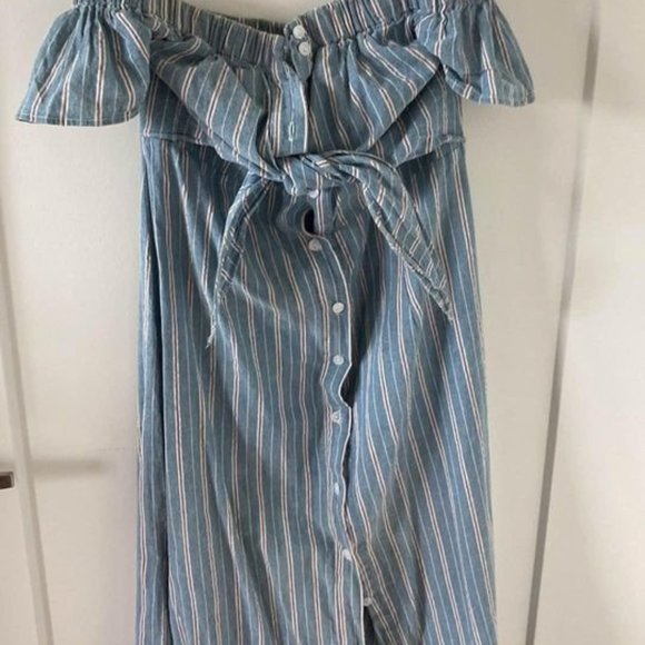 Nordstrom Everly Off the Shoulder Striped Midi Dress (S) - Picture 1 of 2